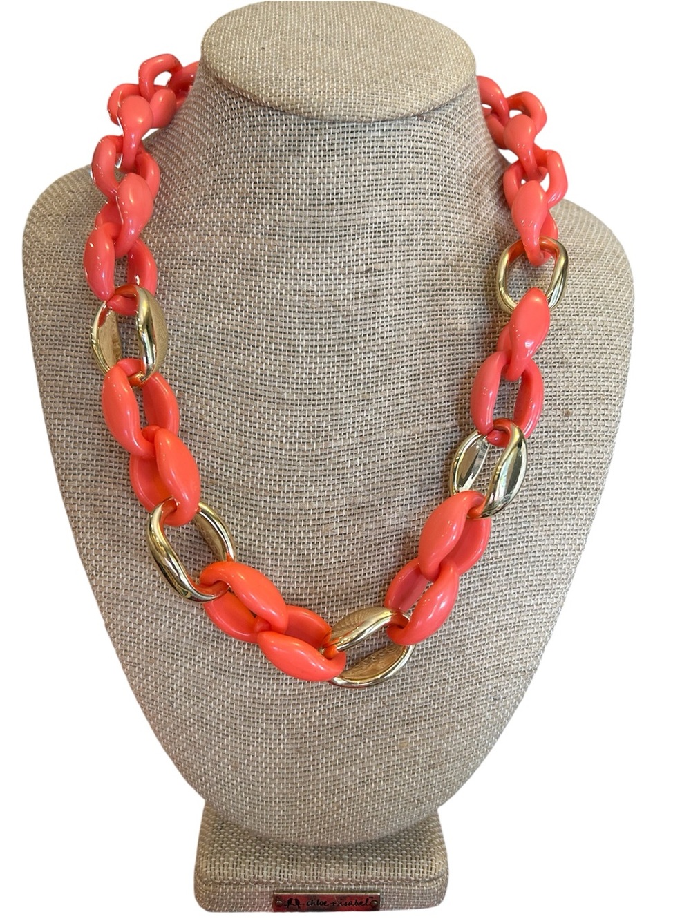 Coral Link Chain Necklace with Gold Accents